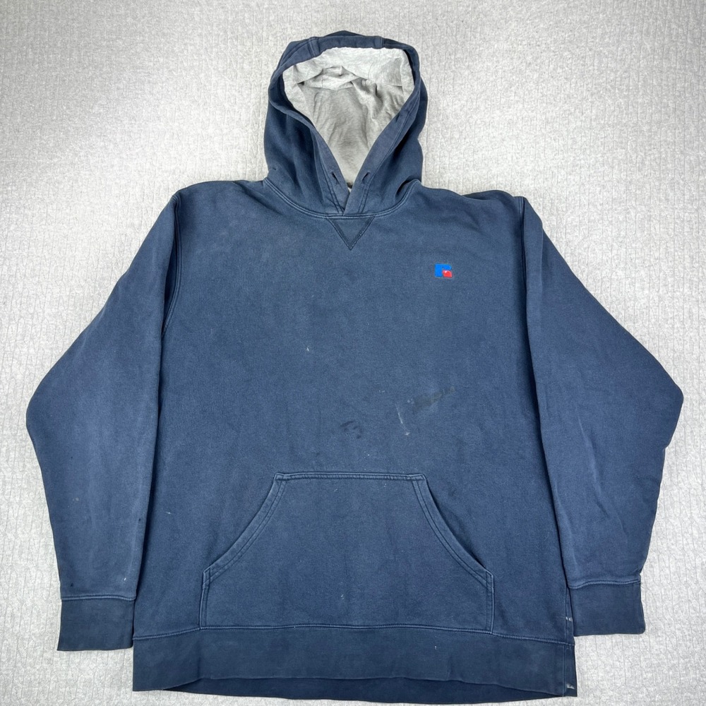 Vintage Russell Athletic 90s Y2K Hoodie Men XL Faded Navy Pullover Fleece
